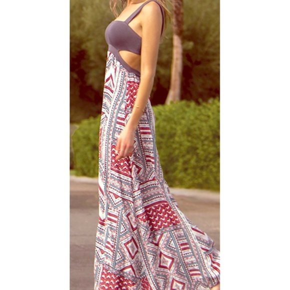 L*Space Gray and Red Patterned Maxi Dress - Picture 2 of 6